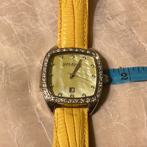 NWOT-Joan Rivers Classic watch with gems & date window & yellow leather band - Picture 10 of 10